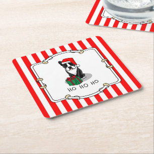 Porta-copo De Papel Quadrado Papais noeis de Natal Boston Terrier (preto)