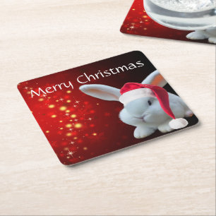 Porta-copo De Papel Quadrado Papais noeis de Natal Bunny
