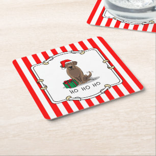 Porta-copo De Papel Quadrado Papais noeis de Natal Chocolate Labrador - Cubra p