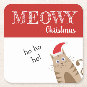 Porta-copo De Papel Quadrado Papais noeis de Natal meudos gatinhos engraçados