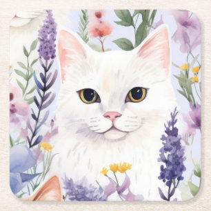 Porta-copo De Papel Quadrado Papéis Digitais De Gatos Florais De Aquarelas