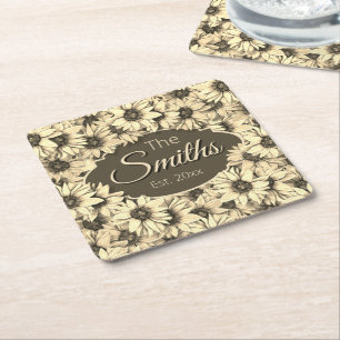 Porta-copo De Papel Quadrado Papel Absorvente Tom Sepia Charme Vintage Girassol