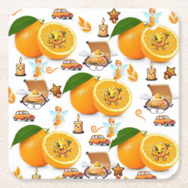 Porta-copo De Papel Quadrado Papel Coasters Feliz Aniversário Laranjas Bolo Fad