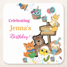 Porta-copo De Papel Quadrado Papel Coasters Feliz Aniversário Raposa Ursinho Fi