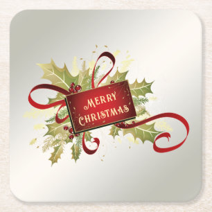 Porta-copo De Papel Quadrado Papel de Apoio de Festa de Natal Vermelho Moderno