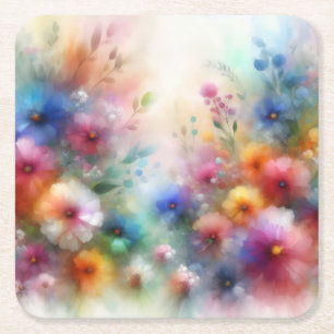 Porta-copo De Papel Quadrado Papel de Apoio de Flores em Aquarela Abstrata