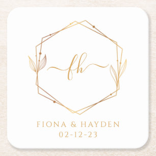 Porta-copo De Papel Quadrado Papel de Carta de Casamento Elegante Mínimo Branco