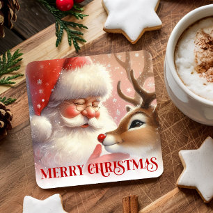 Porta-copo De Papel Quadrado Papel de Copa de Natal Infantil Rudolph Fofo Santa