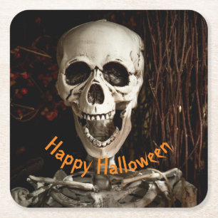 Porta-copo De Papel Quadrado Papel de Halloween de Skeleton Rindo