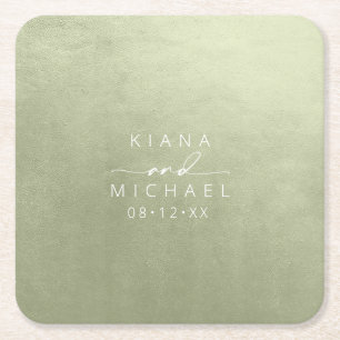 Porta-copo De Papel Quadrado Papel Quadrado Watercolor Wedding Sage Verde ID786
