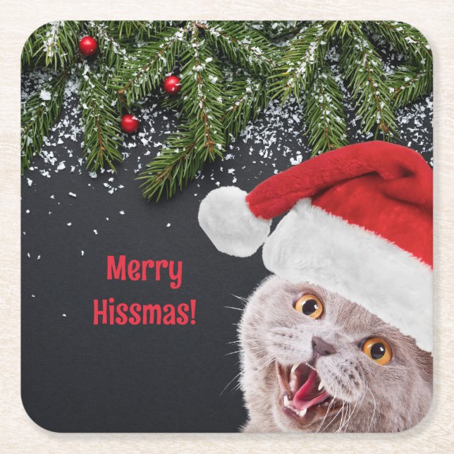 Porta-copo De Papel Quadrado Paper Coaster, Merry Hissmas  (Frente)
