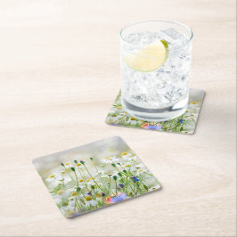 Porta-copo De Papel Quadrado Paper Coasters - Cornflowers e Margaridas