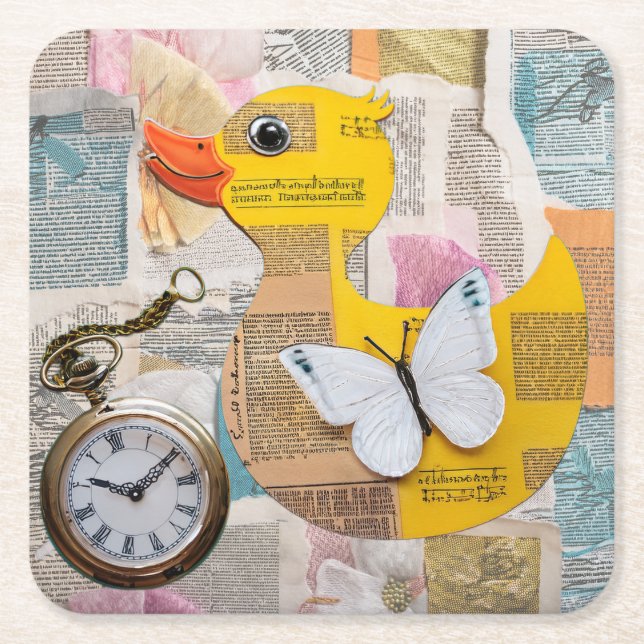 Porta-copo De Papel Quadrado Paper Duck Coaster (Frente)