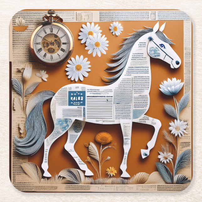 Porta-copo De Papel Quadrado paper horse coaster (Frente)