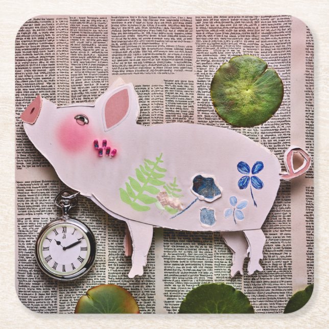 Porta-copo De Papel Quadrado Paper Pig Coaster (Frente)