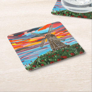 Porta-copo De Papel Quadrado Papoulas pelo Moinho de Vento Pintura de Alfred Fo
