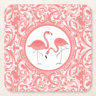 Porta-copo De Papel Quadrado Par Bonito De Flamingos Cor-De-Rosa Com Roios