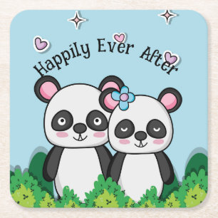Porta-copo De Papel Quadrado Par de Pandas