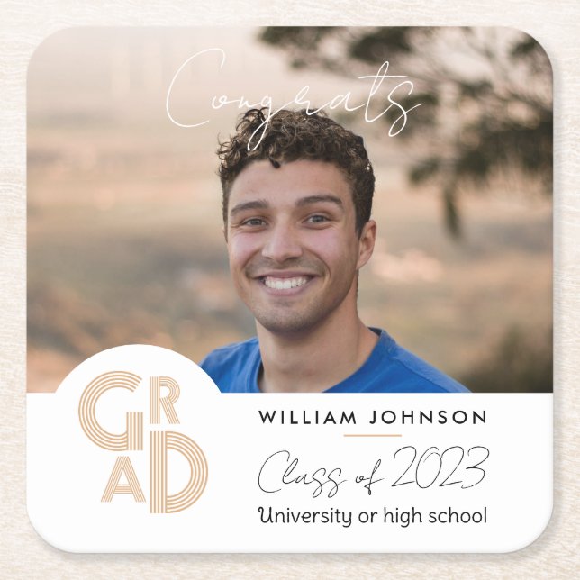 Porta-copo De Papel Quadrado Parabéns Classe de Formando de 2023 (Frente)