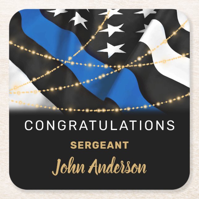 Porta-copo De Papel Quadrado Parabéns do Partido Policial (Frente)