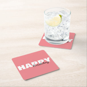 Porta-copo De Papel Quadrado Parabéns pela tipografia rosa moderna