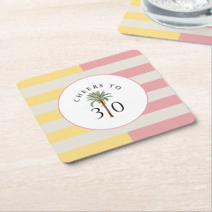 Porta-copo De Papel Quadrado Parabéns pelos 30 anos Palm Beach Tropical Stripe