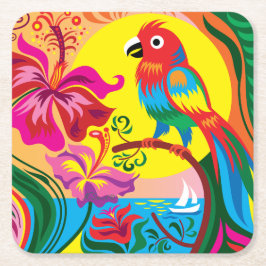 Porta-copo De Papel Quadrado Paraíso de Papagaio Tropical