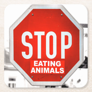 Porta-copo De Papel Quadrado Parar De Comer Animais Vegan Vegetariano