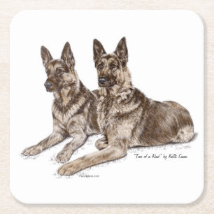 Porta-copo De Papel Quadrado Pares de cães de german shepherd