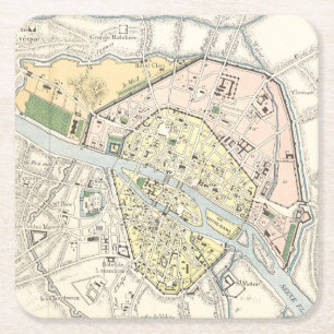Porta-copo De Papel Quadrado Paris, França: Mapa Histórico, Vintage