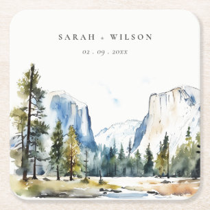 Porta-copo De Papel Quadrado Parque Nacional Chic Yosemite CA Watercolor Casame