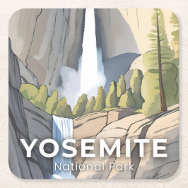 Porta-copo De Papel Quadrado Parque Nacional de Yosemite | Aquarela Viagem