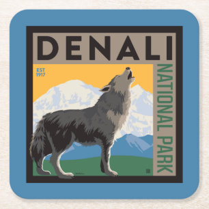 Porta-copo De Papel Quadrado Parque Nacional Denali Lobo Howling