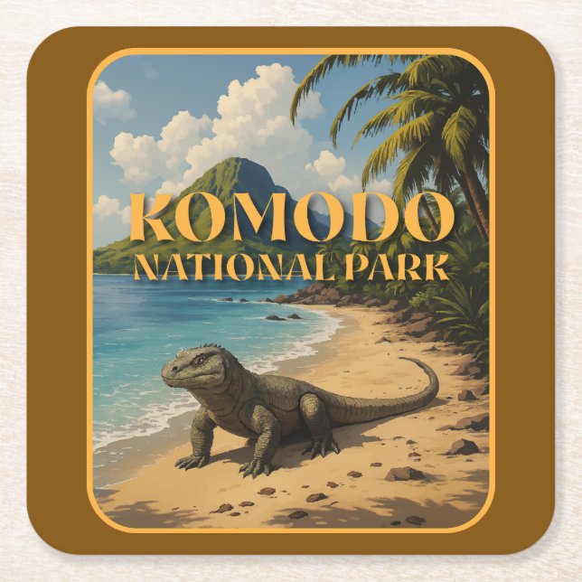 Porta-copo De Papel Quadrado Parque Nacional Komodo Indonésia (Frente)