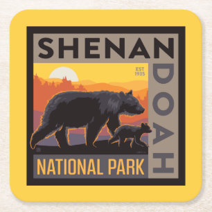 Porta-copo De Papel Quadrado Parque Nacional Shenandoah   Urso mamário e Cubos