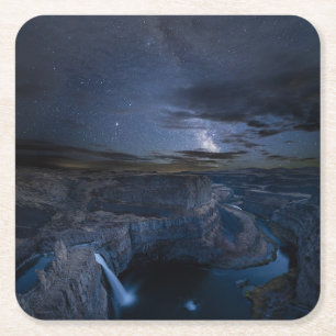 Porta-copo De Papel Quadrado Parque Palouse Falls e Via Láctea Estado de Wash