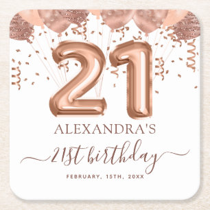 Porta-copo De Papel Quadrado Partido aniversário de 21 anos de Balões Dourados