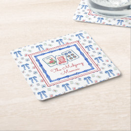 Porta-copo De Papel Quadrado Partido Azulejos e Arcos Watercolor Mahjong