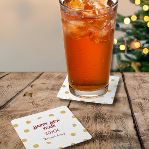 Porta-copo De Papel Quadrado Partido da Véspera de Ano Novo da Polka - ouro