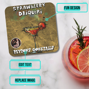 Porta-copo De Papel Quadrado Partido dos Cocktail Strawberry Daiquiri