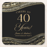 Porta-copo De Papel Quadrado Partido Elegante Black Dourado Agate 40º Aniversár<br><div class="desc">Estas são as Portas copos de papel do Elegante Black Dourado Agate 40º aniversário de casamento!</div>