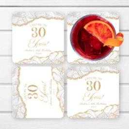 Porta-copo De Papel Quadrado Partido Elegante White Dourado Agate aniversário d