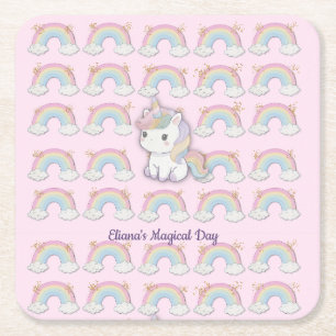Porta-copo De Papel Quadrado Partido Magical Unicorn Pastel Rainbow