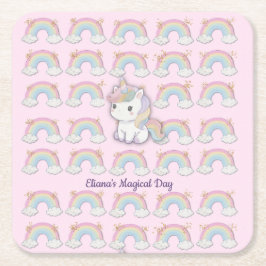 Porta-copo De Papel Quadrado Partido Magical Unicorn Pastel Rainbow