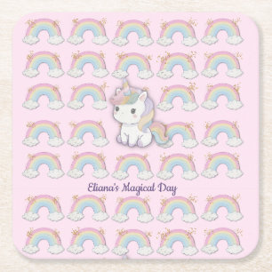 Porta-copo De Papel Quadrado Partido Magical Unicorn Pastel Rainbow