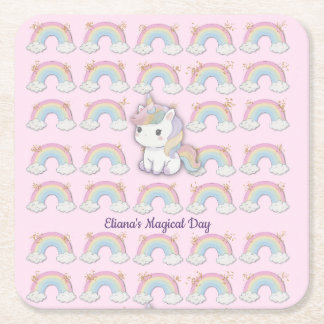 Porta-copo De Papel Quadrado Partido Magical Unicorn Pastel Rainbow