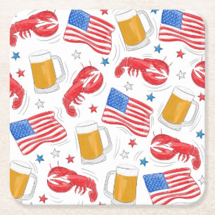 Porta-copo De Papel Quadrado Partido Patriótico Americano da Lagosta Beer Star