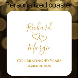 Porta-copo De Papel Quadrado Partido Personalizado Elegante Moderno 50º Anivers