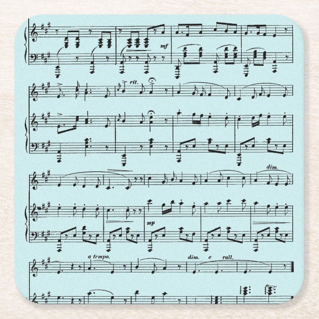 Porta-copo De Papel Quadrado Partitura Azul (Frente)