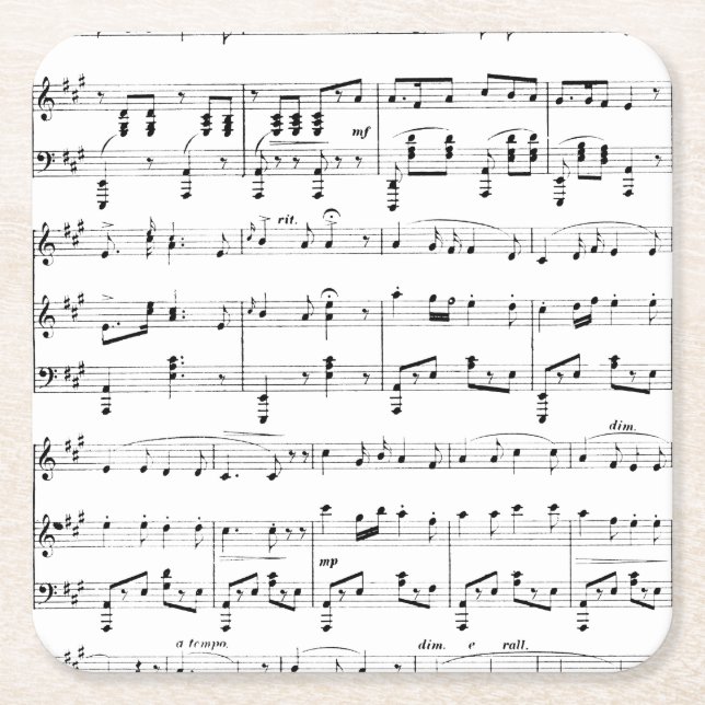 Porta-copo De Papel Quadrado Partitura Branca (Frente)
